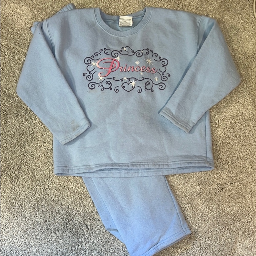 Hanes Blue sweatshirt/pants Set with Princess Design Size XS